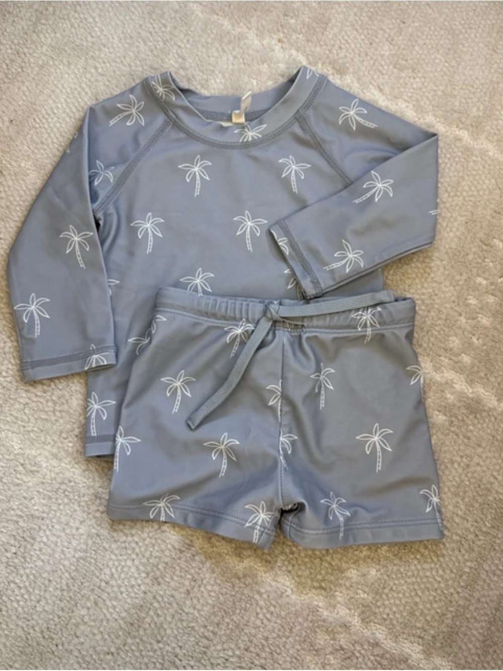 Quincy Mae Light Blue Palm-Print Kids Pajama Set